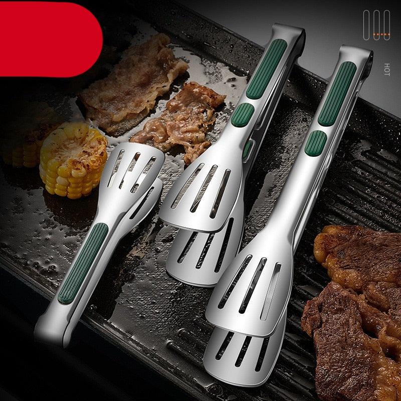 7/9/12inch 304 Stainless Steel Food Clip BBQ Grill Steak Food Clip Silicone Non-slip Handle BBQ Tong Party BBQ Accessories Stainless Steel Metal Food Tongs Multi-functional Cooking Tongs for Food Grill BBQ