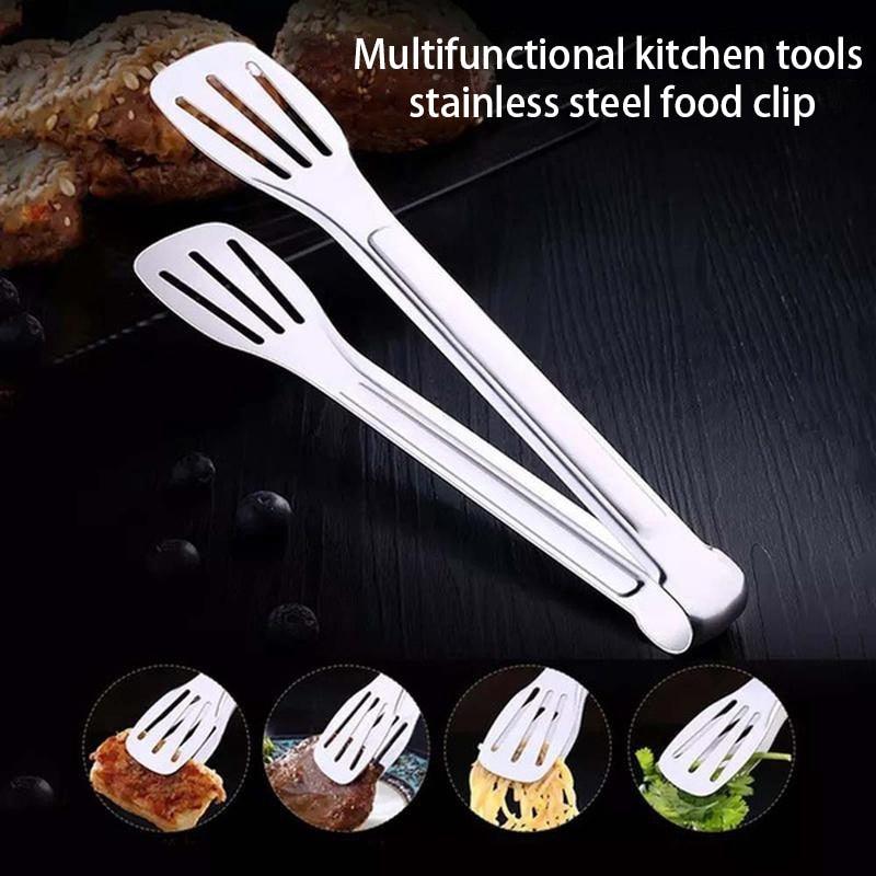 7/9/12inch 304 Stainless Steel Kitchen Tongs BBQ Clamp Grill Cooking Clamp Silicone Food Tong Kitchen Accessories Food Tong BBQ Grill Steak BBQ Clip Cooking Tools Stainless Steel Convenient Non-Stick Barbecue Tong