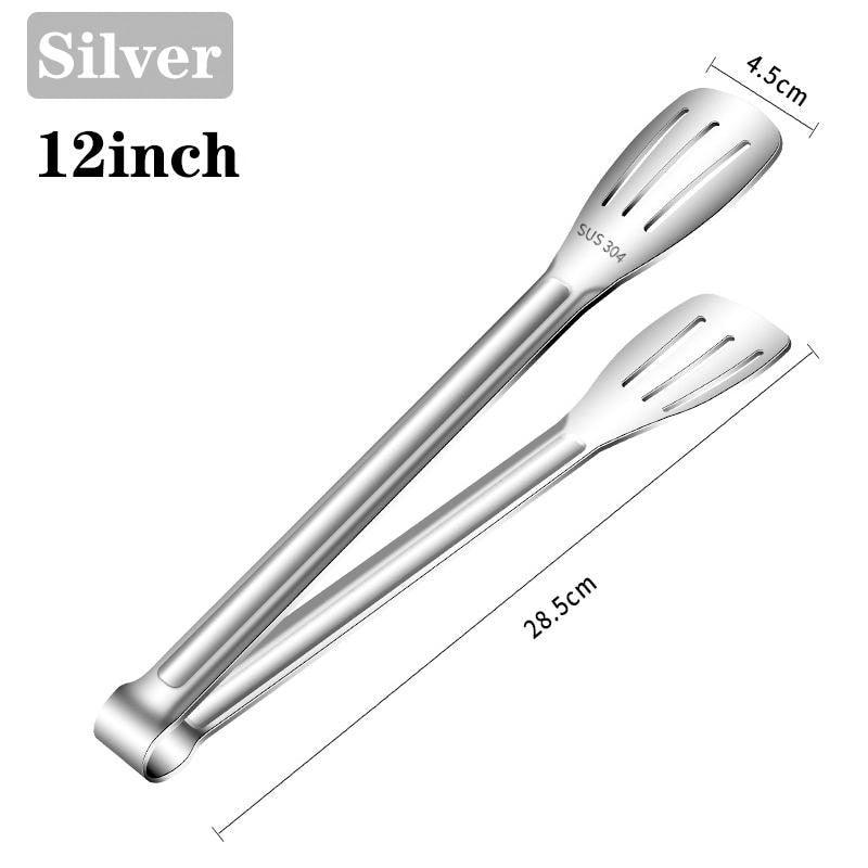 7/9/12inch 304 Stainless Steel Kitchen Tongs BBQ Clamp Grill Cooking Clamp Silicone Food Tong Kitchen Accessories Food Tong BBQ Grill Steak BBQ Clip Cooking Tools Stainless Steel Convenient Non-Stick Barbecue Tong