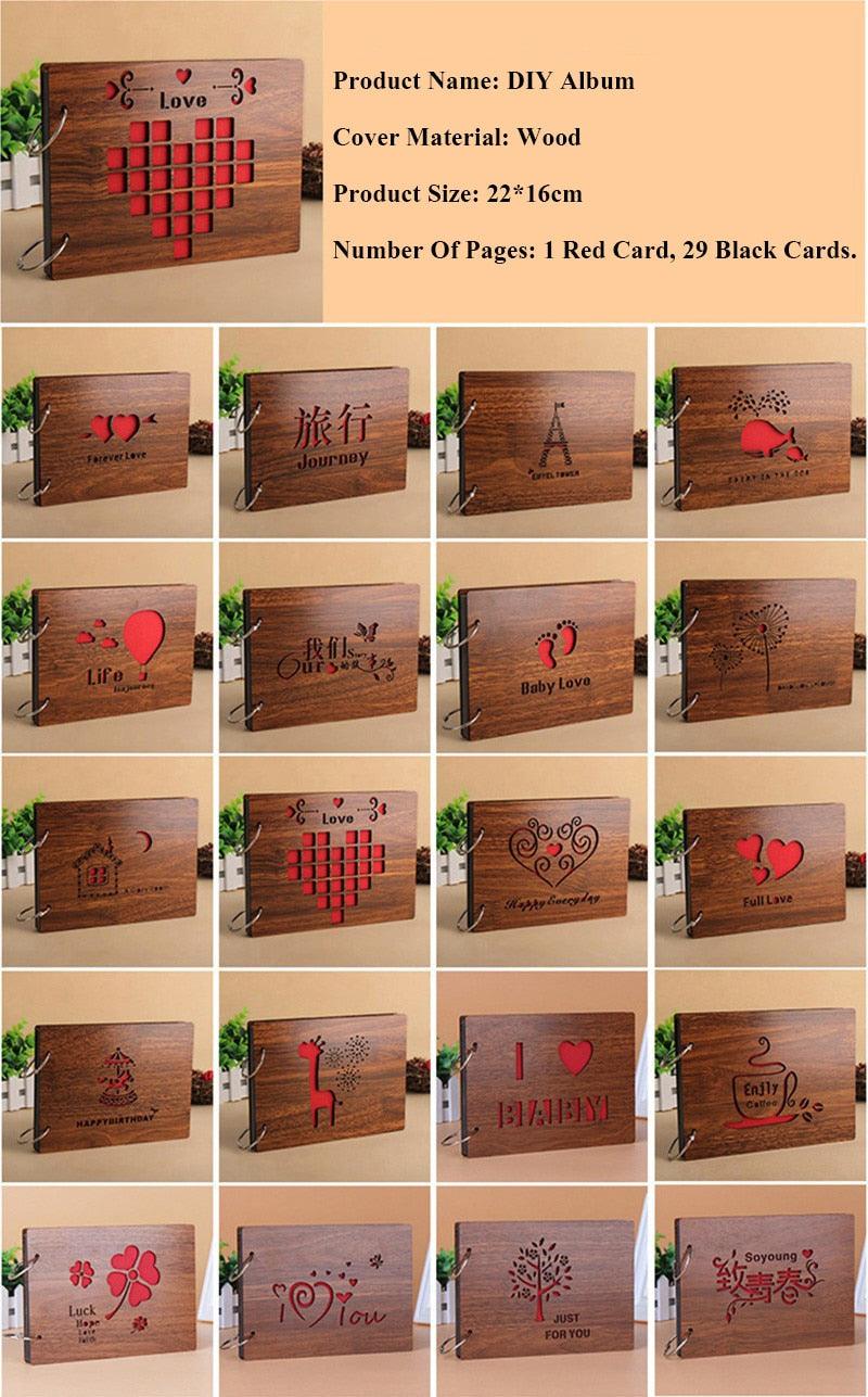 8 Inch Wood Cover Albums Handmade Pasted Photo Album Personalized Baby Lovers DIY Photo Albums Birthday Gift Family Scrapbook Albums Family Anniversary Gift For Couple