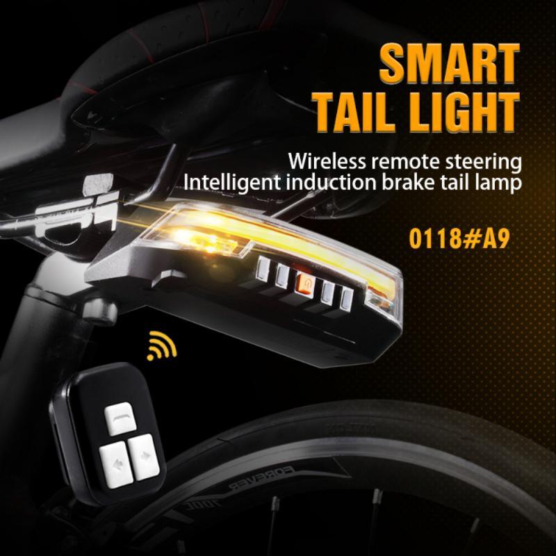 8 Modes Rear Lamp Smart Bike Wireless Remote Turn Signal Light Waterproof USB Rechargeable Bicycle LED Taillight Wireless Remote Control Bike Rear Light Back USB Safety Warning Cycling Light