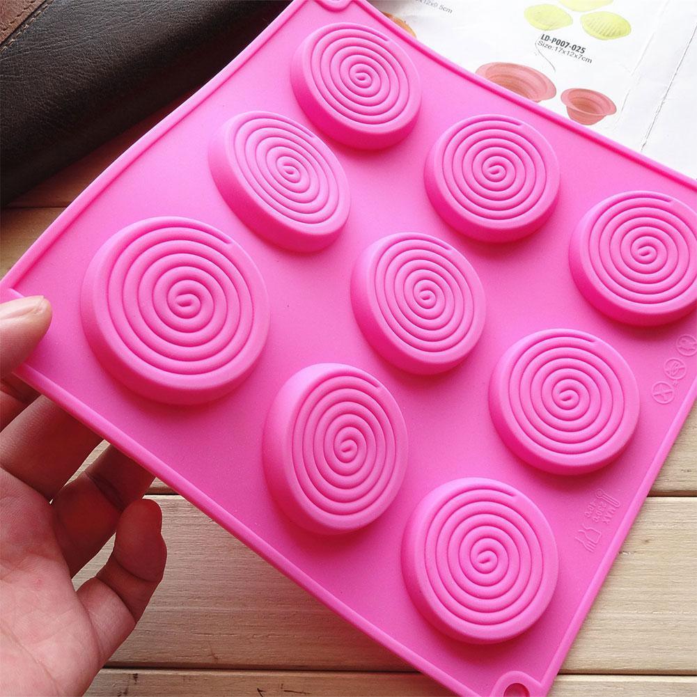 9 Holes 3D Chocolate Mold Big Textured Fondant Silicone Insert Mould Cookie Cake Mold Decoration Cake Chocolate Tools Shape Silicone Round Mold Cake Decorating Tools