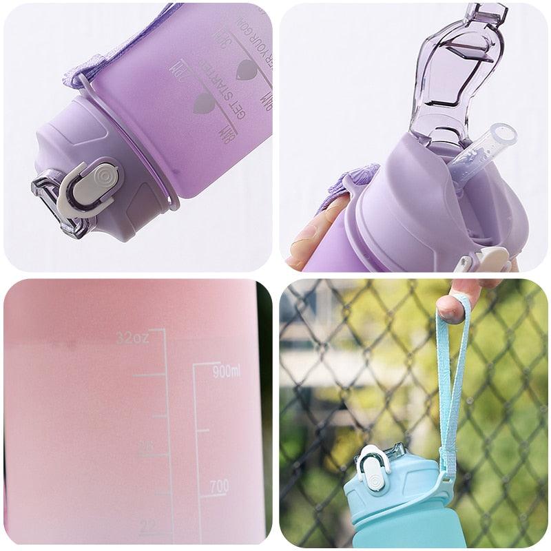 900ML Girl  Water Bottle Large Capacity Straw Cup Motivational Sports Water Bottles Time Marker Leak-proof  Fitness Drinking Large Capacity Water Bottle with Straw Time Scale Reminder Leakproof Gradient Space Cup for Outdoor Sports Fitness For Sports