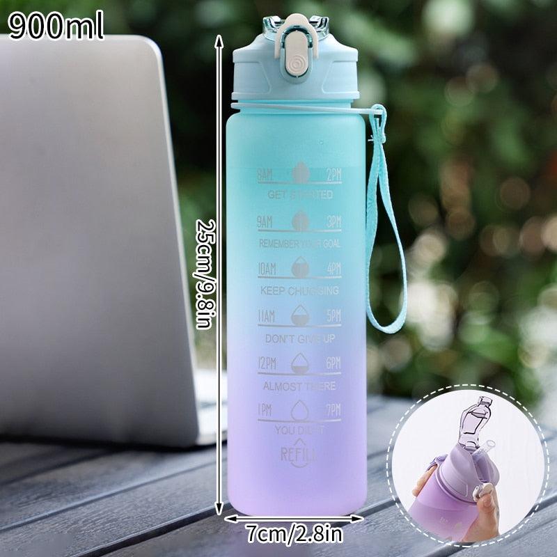 900ML Girl  Water Bottle Large Capacity Straw Cup Motivational Sports Water Bottles Time Marker Leak-proof  Fitness Drinking Large Capacity Water Bottle with Straw Time Scale Reminder Leakproof Gradient Space Cup for Outdoor Sports Fitness For Sports