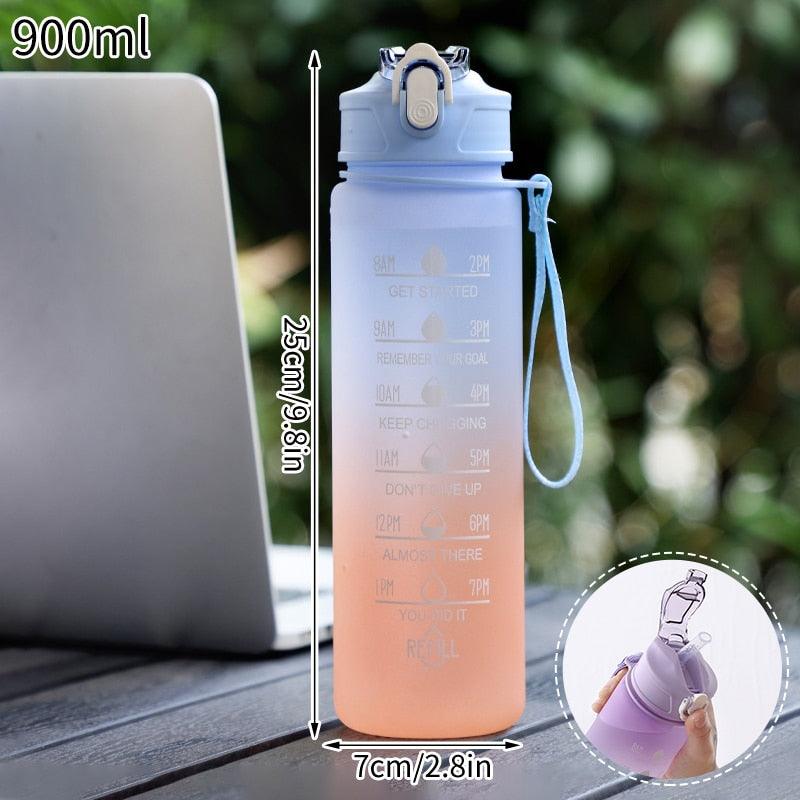 900ML Girl  Water Bottle Large Capacity Straw Cup Motivational Sports Water Bottles Time Marker Leak-proof  Fitness Drinking Large Capacity Water Bottle with Straw Time Scale Reminder Leakproof Gradient Space Cup for Outdoor Sports Fitness For Sports