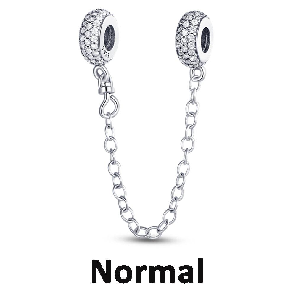 925 Sterling Silver Clear Pave Clip Charm Safety Chain Zircon Beads Fit Original Bracelets Women Jewelry Making Bead Charm Jewelry for Charms Bracelets for Women