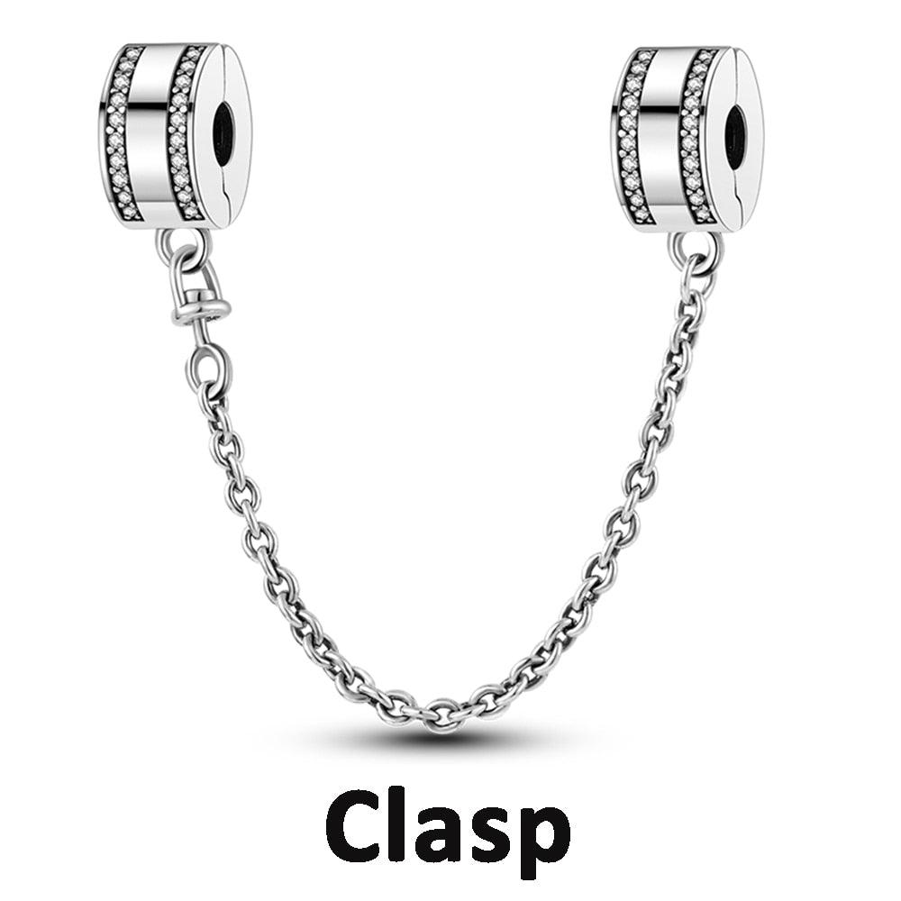 925 Sterling Silver Clear Pave Clip Charm Safety Chain Zircon Beads Fit Original Bracelets Women Jewelry Making Bead Charm Jewelry for Charms Bracelets for Women