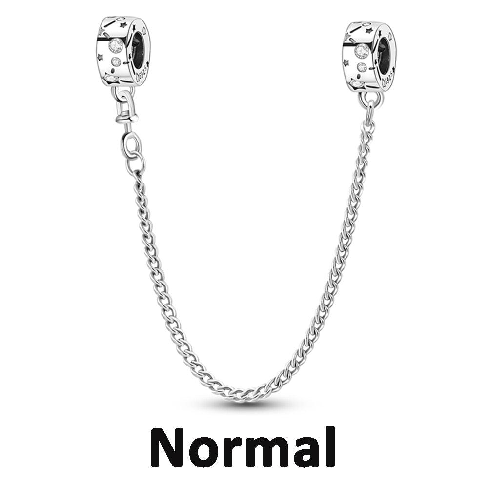 925 Sterling Silver Clear Pave Clip Charm Safety Chain Zircon Beads Fit Original Bracelets Women Jewelry Making Bead Charm Jewelry for Charms Bracelets for Women