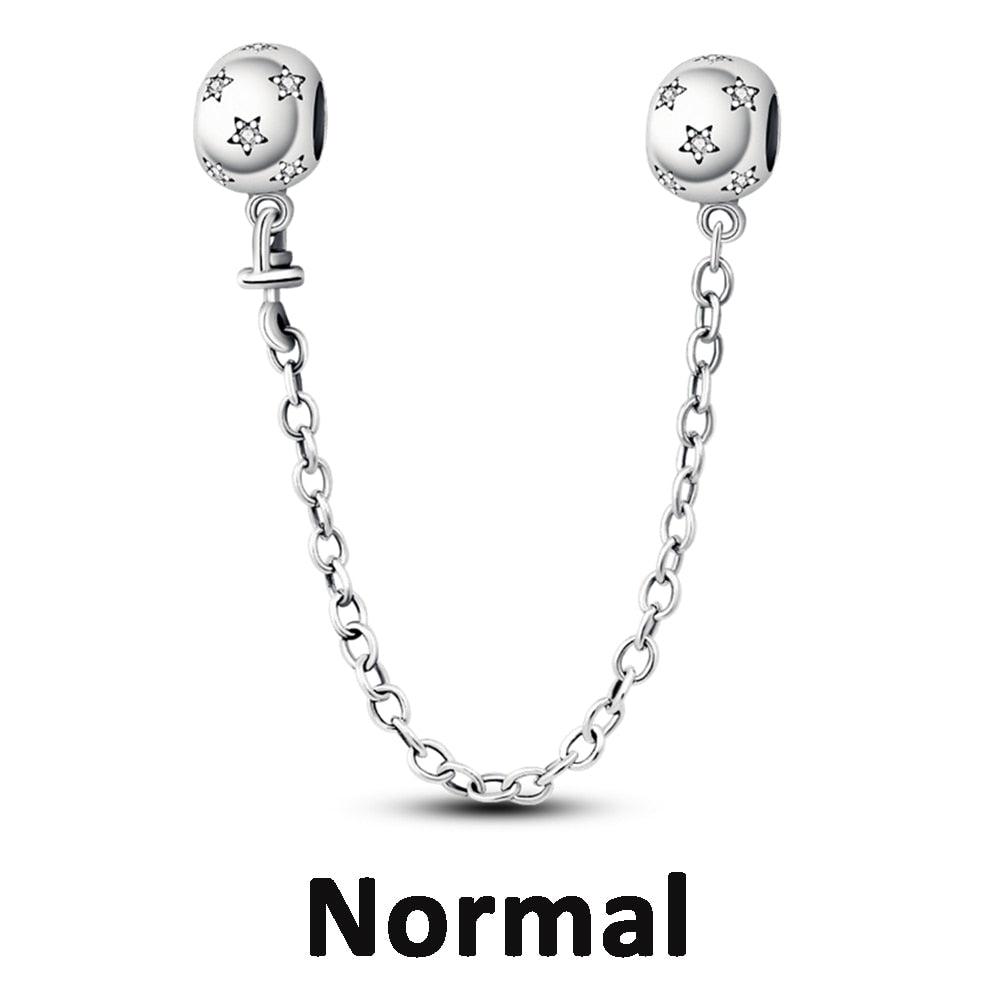 925 Sterling Silver Clear Pave Clip Charm Safety Chain Zircon Beads Fit Original Bracelets Women Jewelry Making Bead Charm Jewelry for Charms Bracelets for Women