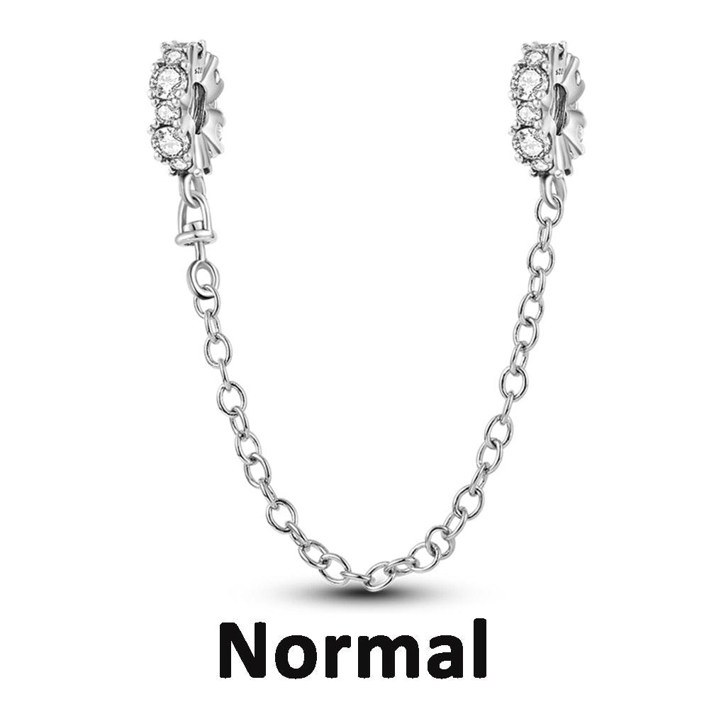 925 Sterling Silver Clear Pave Clip Charm Safety Chain Zircon Beads Fit Original Bracelets Women Jewelry Making Bead Charm Jewelry for Charms Bracelets for Women