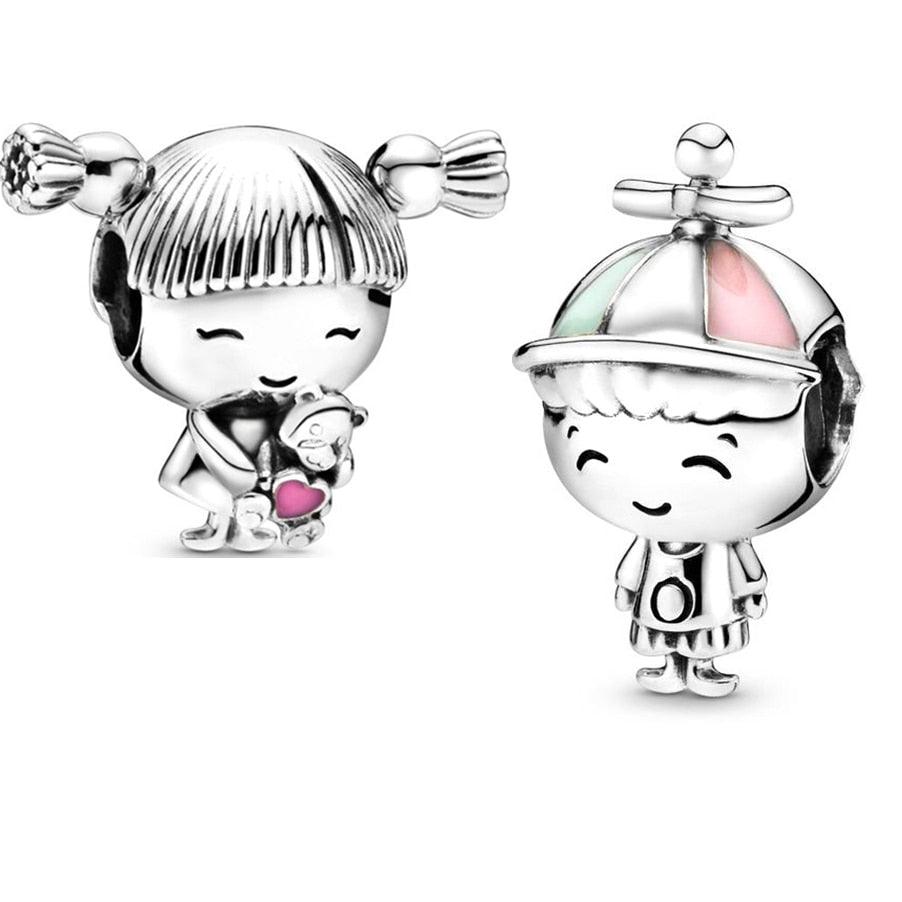 925 Sterling Silver Little Girl & Boy Charm Bead Fit Original Bracelet Bangle For Women Jewelry Gift Sterling Silver Child Charm Birthday for Charm Bracelet