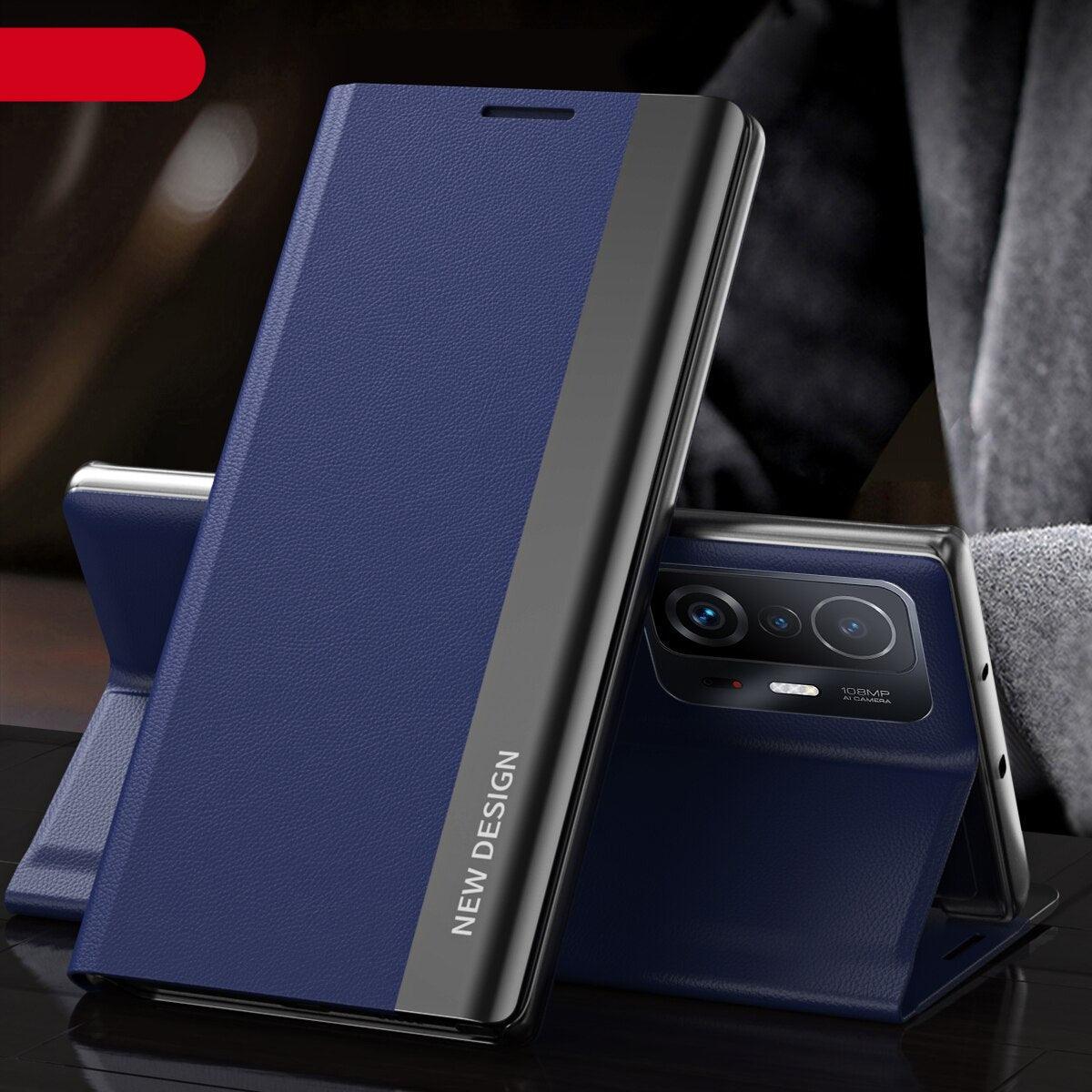 9D Plating Leather Flip Case For Xiaomi Redmi Note 10 10S 11S 11 Pro +Plus 5G 9 9S 8 2021 8T Cover Redmi 10A 10C 9A 9C NFC 9T A1 Leather Fashion Slim Magnetic with Business Smart Window Phone Cover for Xiaomi