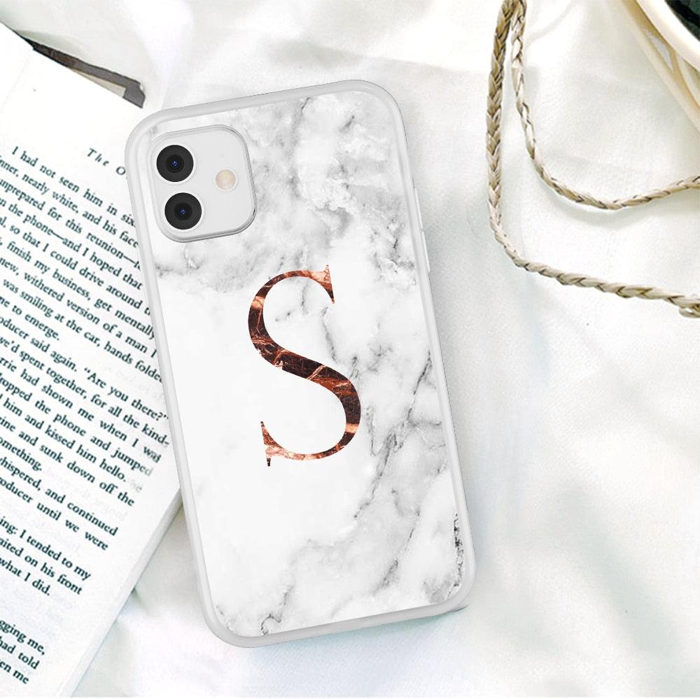 White A-Z Marble Texture Phone Cover For Iphone 12 Mini Soft Silicone Back Case Solid Name Phone Case Luxury Screen Camera Protection Shockproof Soft Cover