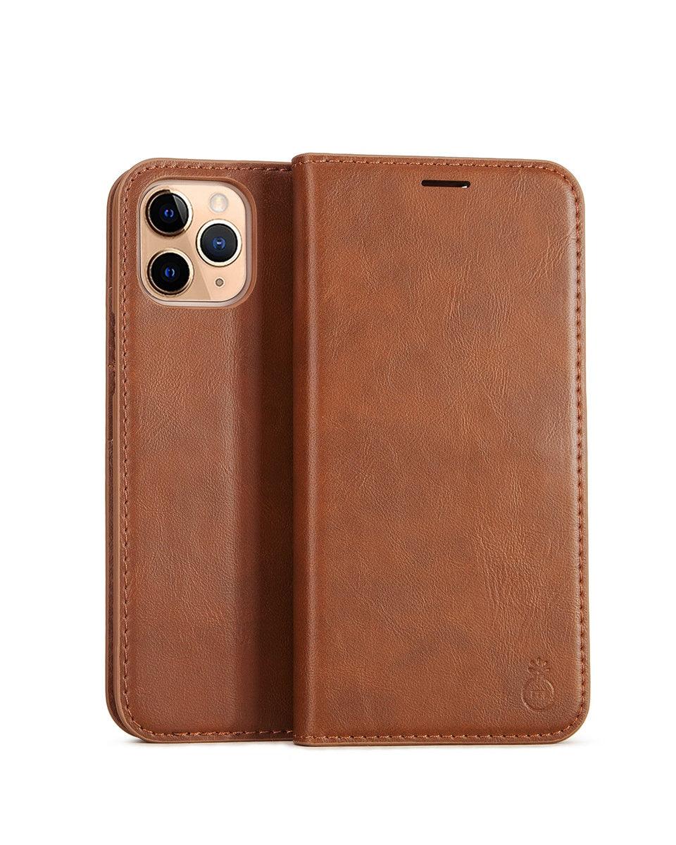 Brown Genuine Leather Flip Case For iPhone Luxury Wallet Card Cover For iPhone 14 13 Leather iPhone Case Kickstand Card Holder Flip Leather Wallet Phone Case