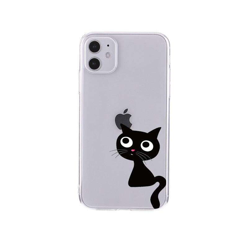 Cute Cartoons Black Cat Transparent Phone Cover For Iphone 14 14promax 14plus 13promax 13 12 11 Shockproof Clear Phone Case Adorable Soft Girls Print Cat Design Clear Cute Flexible Silicone Phone Case