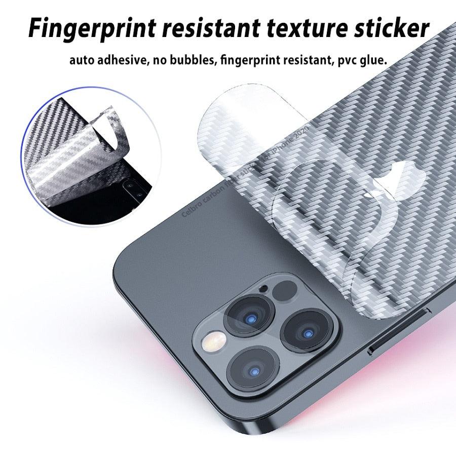 2Pcs Carbon Fiber Matte Back Film For iPhone 14 13 12 Mini 11 Pro XR X XS Max 7 8 Plus SE3 Transparent Scratch Resistant Sticker Slim Fit Clear Transparent 3D Carbon Fiber Back Skin Rear Screen Guard Protector Sticker