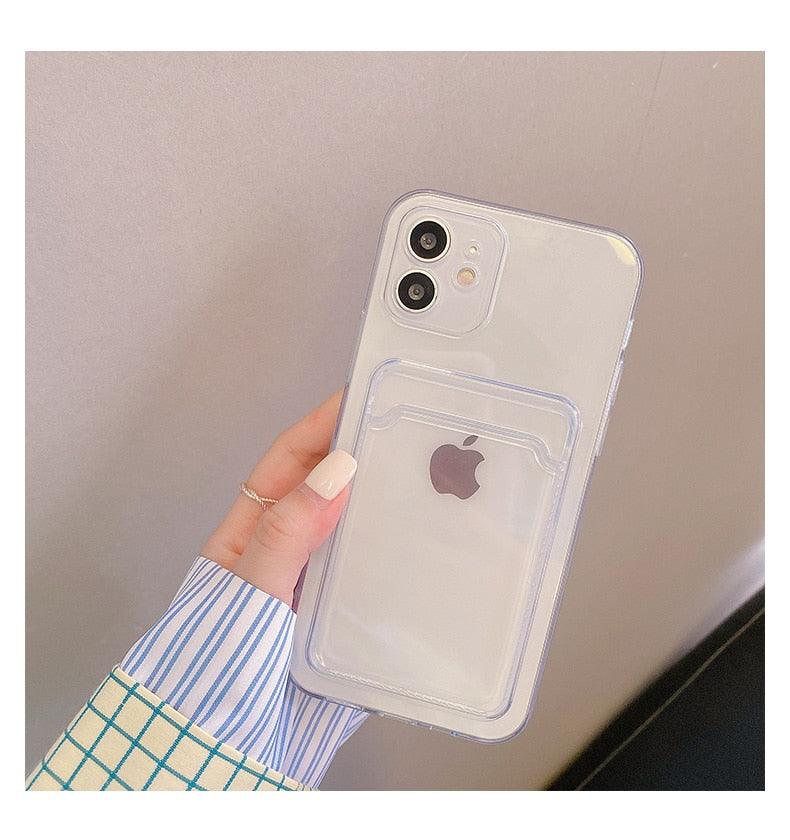 Transparent Mobile Phone Case For iPhone 11 12 13 14Mini case For iphone 11 Pro X XS Max XR 7 8 Plus SE Case Cover Soft Silicone Wallet Card Holder