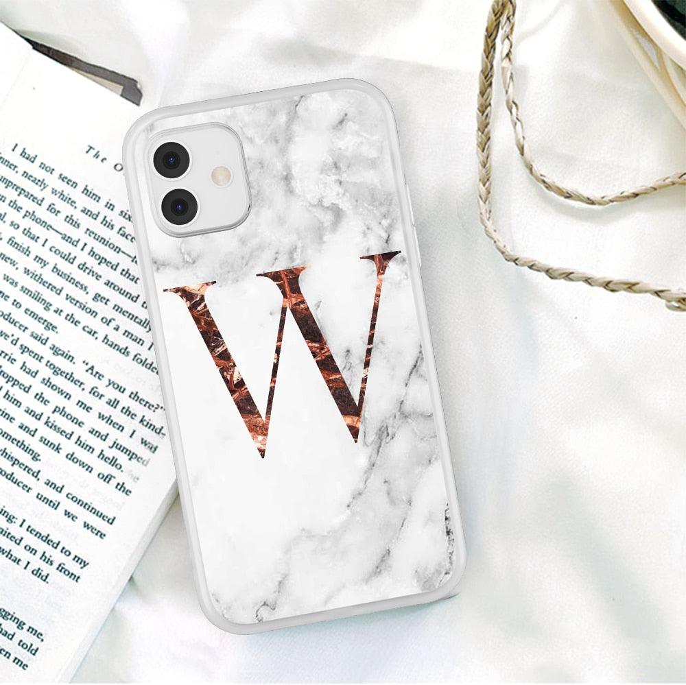 White A-Z Marble Texture Phone Cover For Iphone 12 Mini Soft Silicone Back Case Solid Name Phone Case Luxury Screen Camera Protection Shockproof Soft Cover