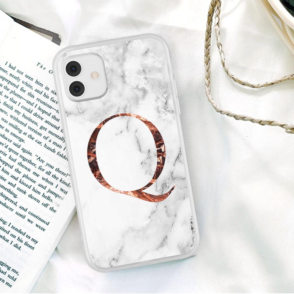 White A-Z Marble Texture Phone Cover For Iphone 12 Mini Soft Silicone Back Case Solid Name Phone Case Luxury Screen Camera Protection Shockproof Soft Cover