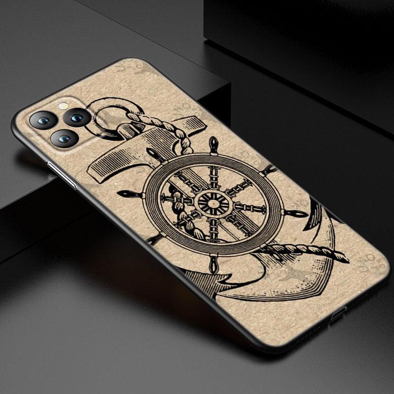 Anchor Boat Ship Wheel Phone Case For iPhone 13 12 Mini 11 Pro XS Max XR X 8 7 6S 6 Plus 5S 5 SE 2020 Black Cover Custom Anchor Hard Back Cover Case