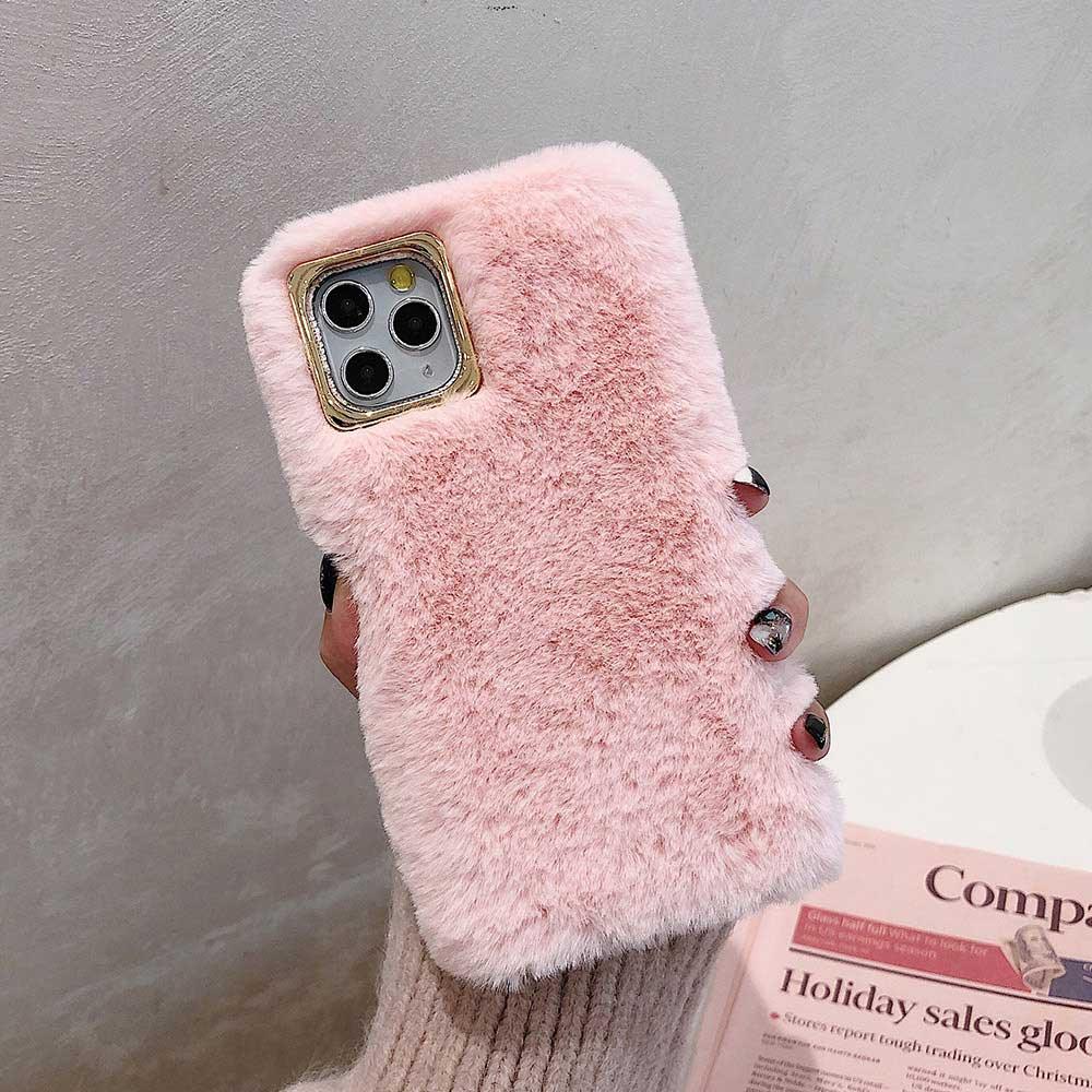 Fashion Plush Leopard Phone Case For Iphone 11 Pro Max Xs Max X Xr Cases Furry Fluffy Warm Cover For Iphone 6 6s 7 8 Plus Case Women Fashion Faux Fur Case For Iphone