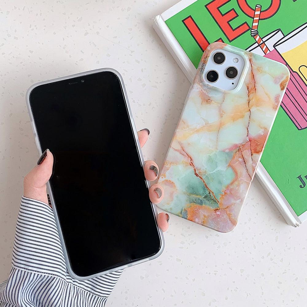 Vintage Marble Phone Case For iPhone 13 Pro Max 11 12 Pro Max Soft Back Cover Lightweight and Stylish Full Body Slim Shockproof Protective Cover for Women Girls