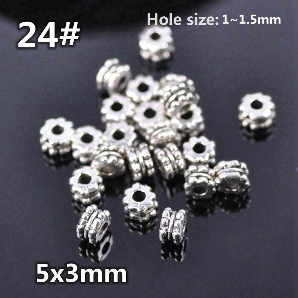 50pcs Silver Color Metal Alloy Loose Spacer Beads lot for Earring Necklace Bracelet Jewelry Making Findings Crafts Round Column Loose Beads Antique Silver Carved Spacer Beads for Jewelry Making