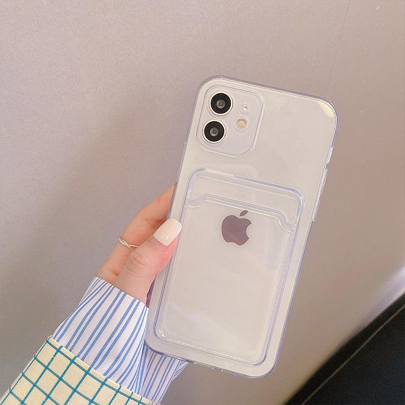 Transparent Mobile Phone Case For iPhone 11 12 13 14Mini case For iphone 11 Pro X XS Max XR 7 8 Plus SE Case Cover Soft Silicone Wallet Card Holder