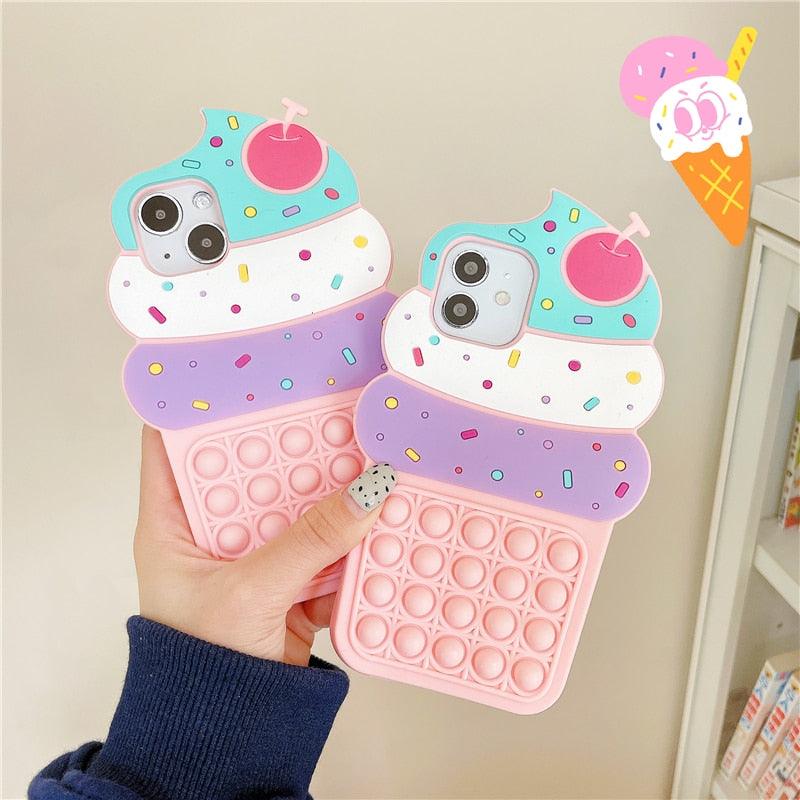 3D Delicious Cherry Ice Cream Silicone Phone Case For iphone 13 12 11 Pro Max Xs Xr 7 8 Plus X Se finger bubble game soft cover 3D Cartoon Cupcake Shape Soft Silicone Full Protection Shockproof Case