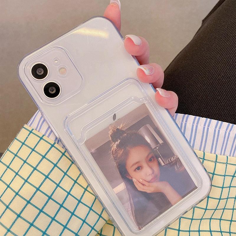 Transparent Mobile Phone Case For iPhone 11 12 13 14Mini case For iphone 11 Pro X XS Max XR 7 8 Plus SE Case Cover Soft Silicone Wallet Card Holder