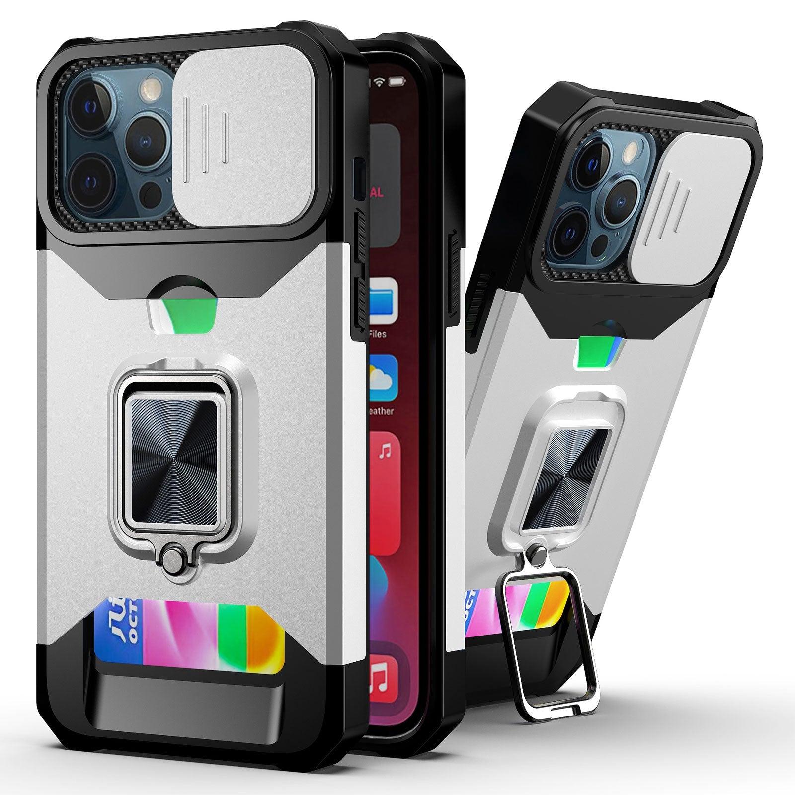 Slide Camera Cover Kickstand Card Wallet Case for iPhone11 X XS 8  Shockproof Protective Phone Case  Wallet Case for iPhone With Sliding Camera Case With Kickstand Magnetic Adjustable Ring Holder