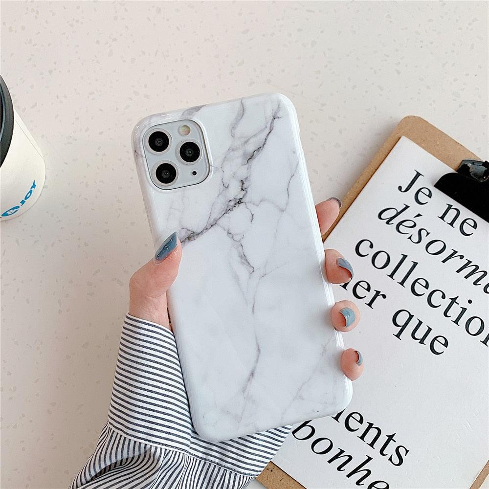 White Gray Marble Slim Soft Clear Bumper Full-Body Protective Phone Case Cover Glossy Marble Texture Cover for iPhone 11 14 Pro Max 14Plus 12 13 Mini X XR XS Max Soft Back Case