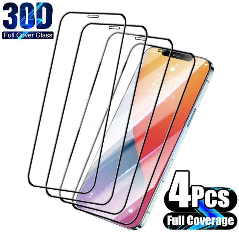 4pcs Full Cover Tempered Glass For Iphone 11 13 12 Pro Max Mini Xs X Xr Screen Protector On Iphone 7 8 Plus 6 6s Se 2020 Glass Guard Screen Protector For Iphone