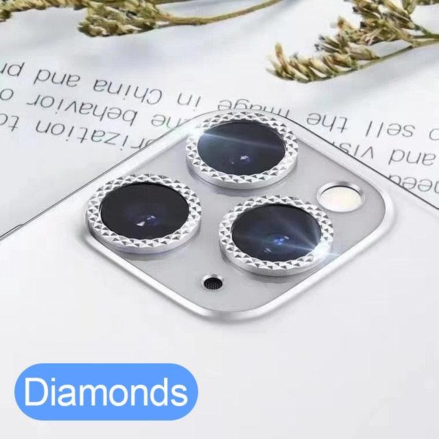 High quality For iPhone 12 Pro Max Metal Ring Tempered Glass Full Cover Camera Lens For iPhone 13 14 Pro Max Mini Protective Cap Camera Lens Protector Compatible with iPhone