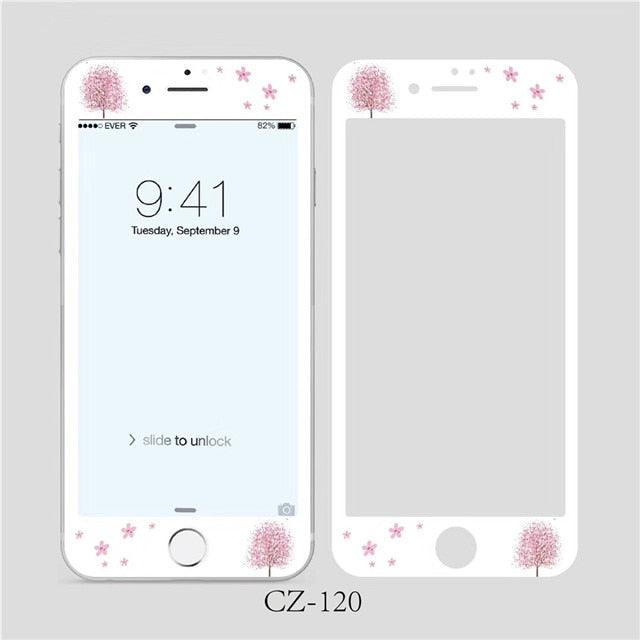 3D Curved Edge Tempered Glass for iPhone 6 6s 7 8 Plus Fashion Flowers Pattern Screen Protector Protective Film Tempered Glass Screen Protector Designed for iPhone