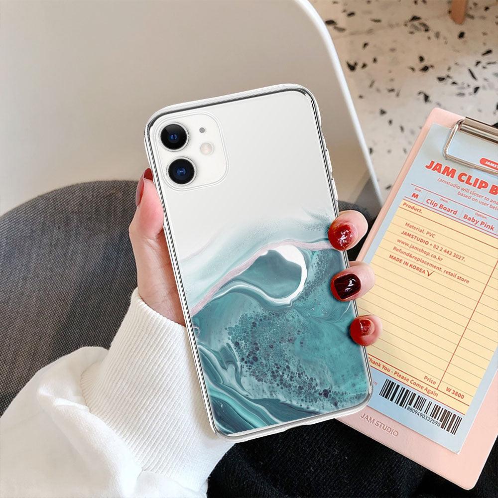 Luxury Marble Transparent Phone Case For iPhone 11 12 Pro XS Max X XR 7 8 Plus Soft Silicone Shockproof Cover  Green Marble Design Gold Sparkly Glitter Protective Stylish Slim Thin Cute Case for Phone