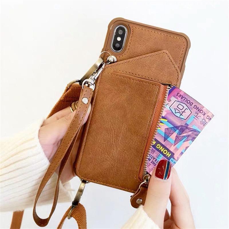 Luxury Leather Wallet Strap Crossbody Case for iPhone 7 8 Plus XR XS 11 12 13 14 PRO MAX Shoulder Lanyard Card Holder Cover Elegant Women Quality Card Holder Wallet Iphone Case