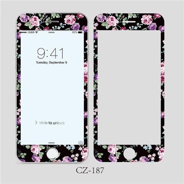 3D Curved Edge Tempered Glass for iPhone 6 6s 7 8 Plus Fashion Flowers Pattern Screen Protector Protective Film Tempered Glass Screen Protector Designed for iPhone