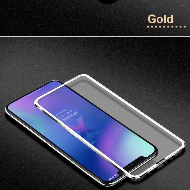 10D Curved Edge Aluminum Alloy Tempered Glass for iPhone X XS MAX 11 12 Pro Max mini 6 6S 7 8 Plus Full Cover Screen Protector  Titanium Alloy Metal Edge Full Coverage Front Tempered Glass Screen Protector for iPhone