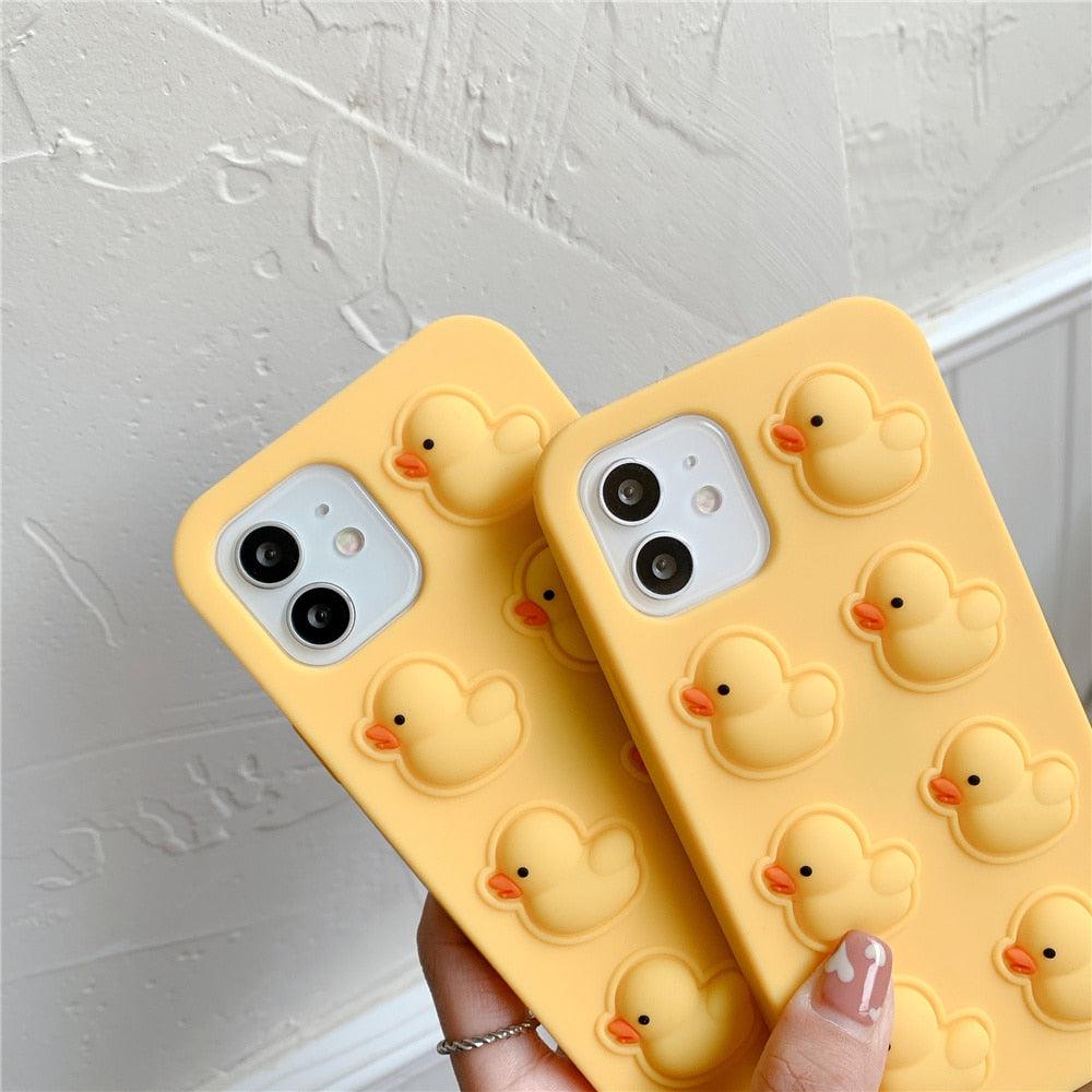 Cute Duck Pop Bubble Fidget Toys Soft Phone Case For Iphone 12 11 Pro Max 6 7 8 Plus Xr X Xs Max Se 2020 Relieve Stress Cover Stylish Unique Design Silicone Cover For Little Girls Boys