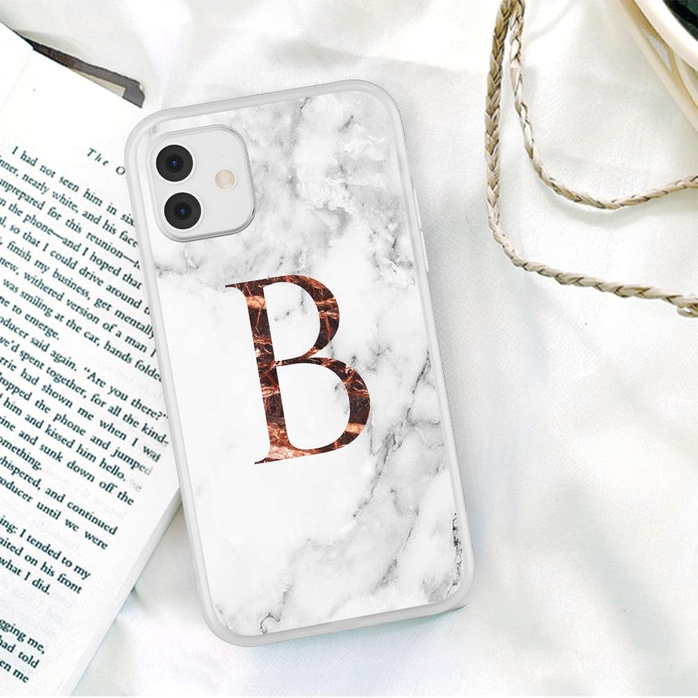 White A-Z Marble Texture Phone Cover For Iphone 12 Mini Soft Silicone Back Case Solid Name Phone Case Luxury Screen Camera Protection Shockproof Soft Cover