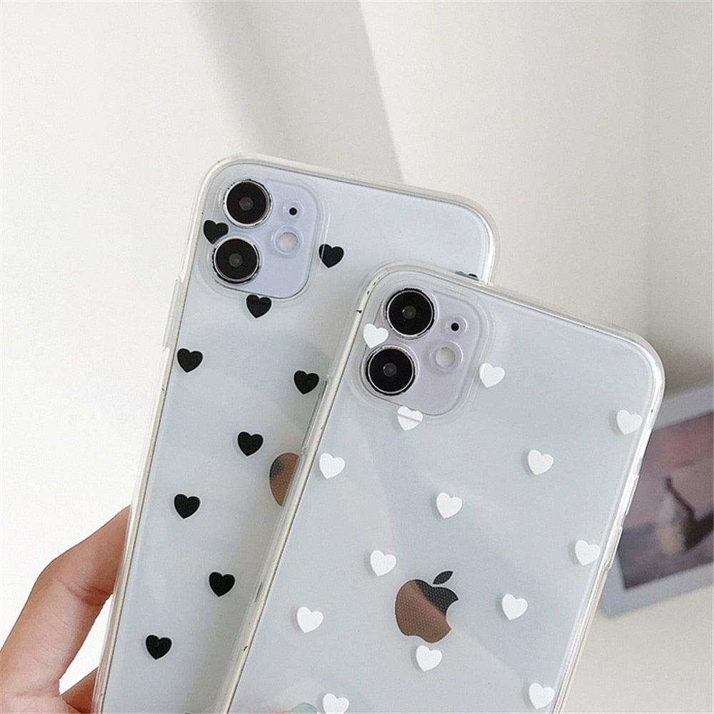 New Transparent Love Heart Phone Case For iPhone 11 12 Pro Max Shockproof Silicone Back Cover Cute Heart Pattern For Women Girls Clear Soft Flexible Durable Slim Hard Back Cases