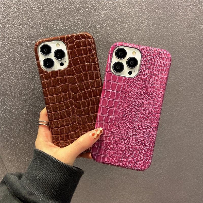 Genuine Leather Case for iPhone 13 Pro Classic Pattern Real Leather Full Coverage High-end Luxury Glossy Leather Couple Soft Case For iPhone 14 11 12 13 Pro Max 7 8 Plus 2 iPhone Cover