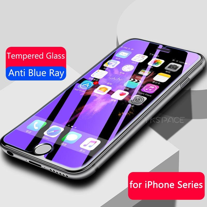 2Pcs Anti Blue Ray 9H Tempered Glass for iPhone X XS MAX XR 11 12 13 mini 14 Pro Max 6 6S 7 8 Plus SE 2020 Screen Protector Film Anti Blue Light Tempered Glass Screen Protector for iPhone