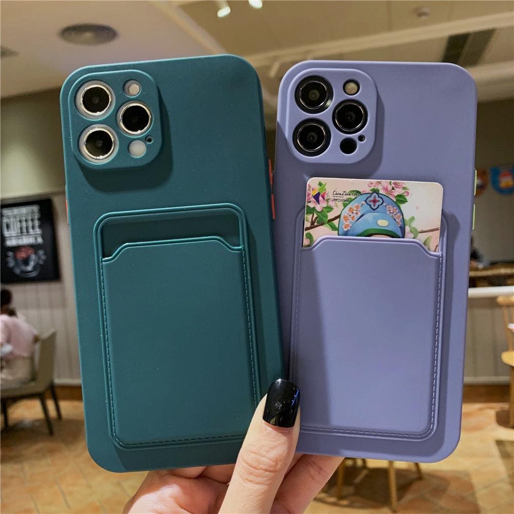 Luxury Silicone Phone Case for iphone 13 Pro Max 12 11 X XS XR Card Holder Wallet Soft Cover Cute Back Storage Stylish Silicone Case Smartphone Case