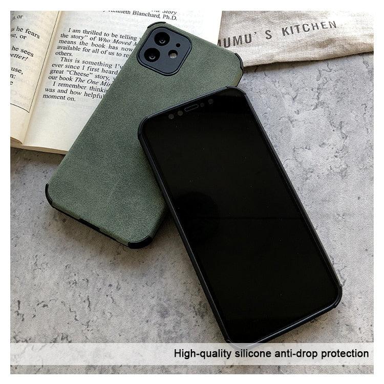 Elegant Black Green Leather Phone Case For iPhone 13 12 11 Pro Max Mini Business Soft Shockproof Back Cover Leather Case for iPhone Durable Lightweight Shockproof Slim Back Cover Compatible with iPhone