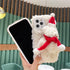 Cute Fluffy Santa 3D Teddy Bear Plush Christmas Case For Iphone 13 12 11 Pro Xs Max X Xr 7 8 Plus Se3 Shockproof Soft Cover  Super Soft Winter Warm Funny Rabbit Ears Faux Fur Plush Fluffy Cover