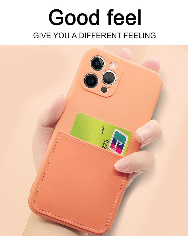 Simple Wallet Case For iphone Silicone Case For iphone 13 12 11 Pro Max Mini With Card Holder Cover Classic Silicone Full Protection Anti-Scratch Shockproof Case