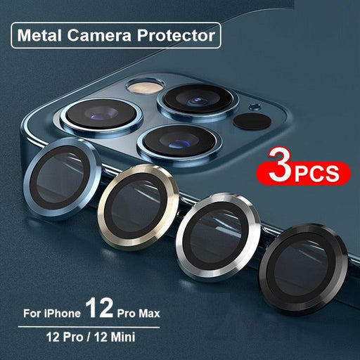 High quality For iPhone 12 Pro Max Metal Ring Tempered Glass Full Cover Camera Lens For iPhone 13 14 Pro Max Mini Protective Cap Camera Lens Protector Compatible with iPhone