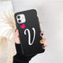 Women Elegant Black Initial Letter A-Z Love Heart Couples Phone Case For iPhone 13 12 Pro Max Mini Luxury Soft Silicone Cover Name Letter Case